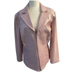Peter Nygard Light Pink Pearlized Leather Jacket with Studs Size Large Knit